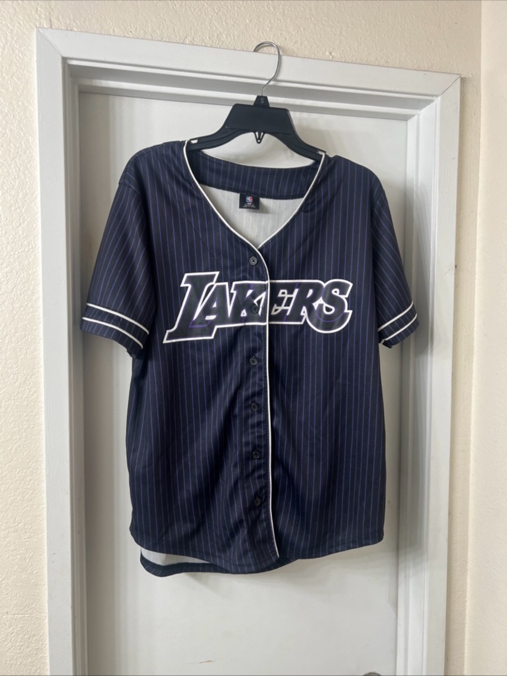 NBA Black Jersey with Purple Pinstripes
